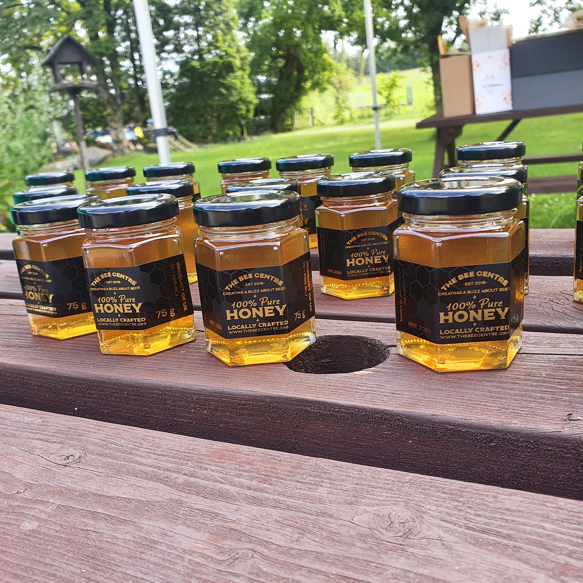 Jars of honey on a table