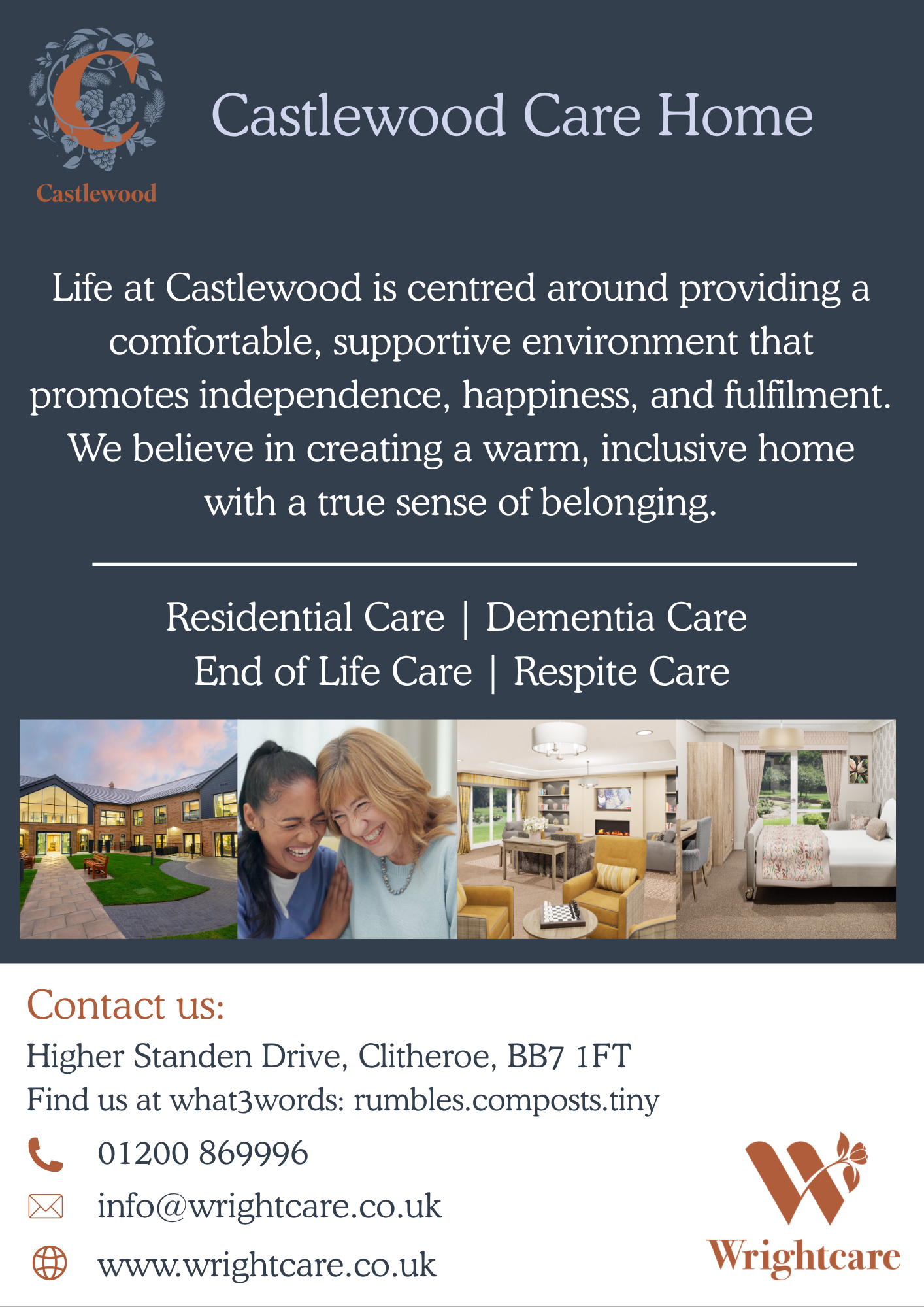 A poster for Castlewood Care Home Clitheroe.