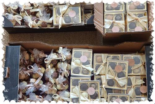 A display of chocolates in boxes