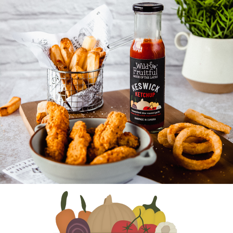 Onion rings with a bottle of sauce